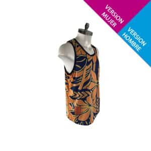 PLAYERA-TANK TRAINING TRIBAL POLYNESICO NARANJA Y AZUL