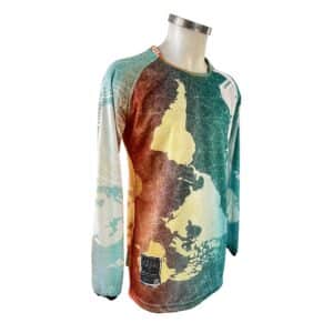 CAMISETA FREERIDER MANO MAPA MUNDI TURQUESA Y NARANJO