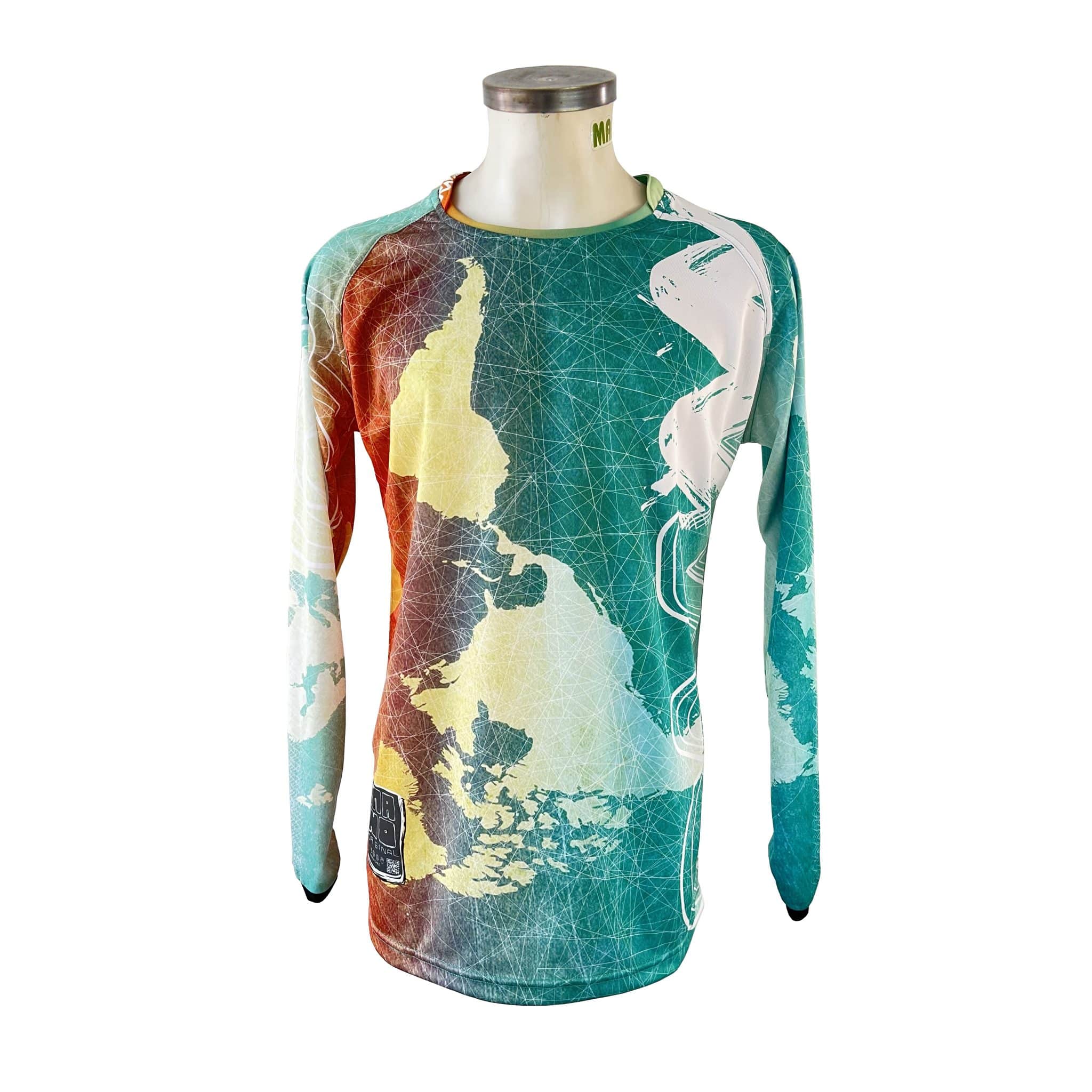 CAMISETA FREERIDER MANO MAPA MUNDI TURQUESA Y NARANJO - Imagen 2